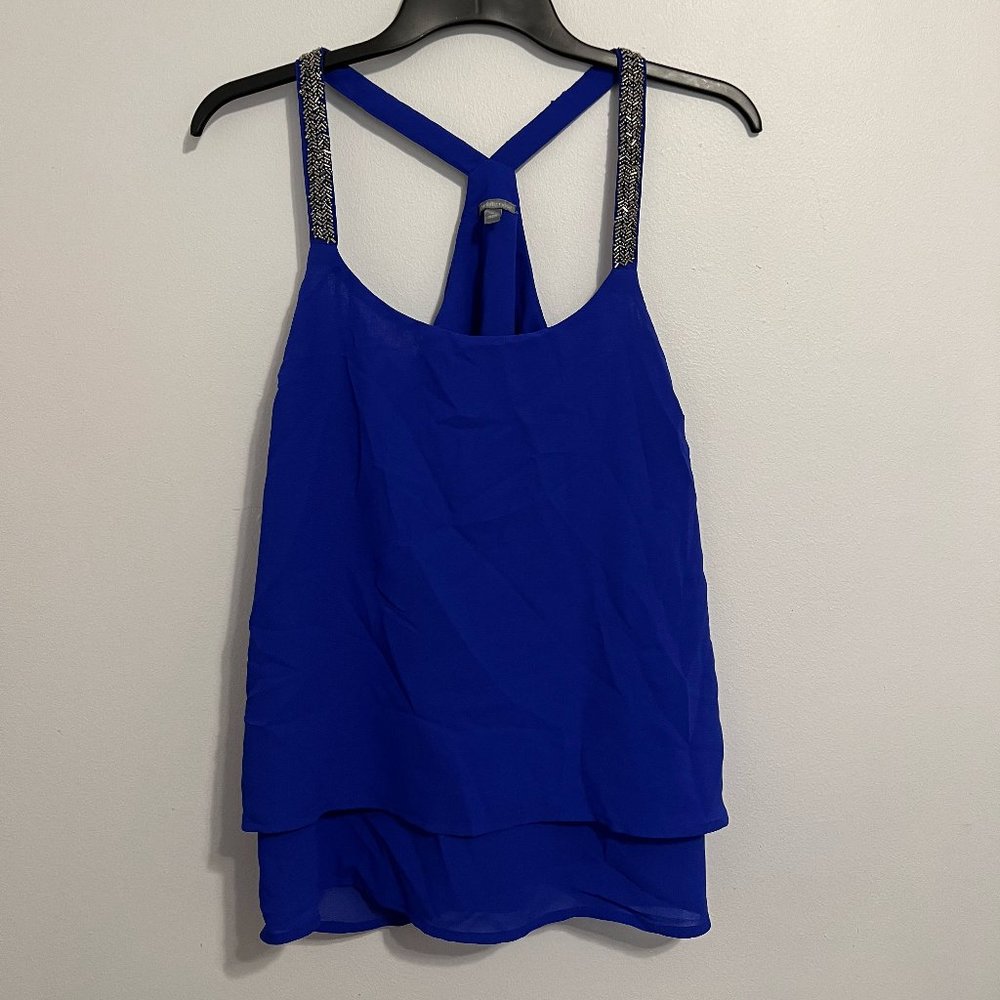 Blue Blouse with Bedazzled Straps
